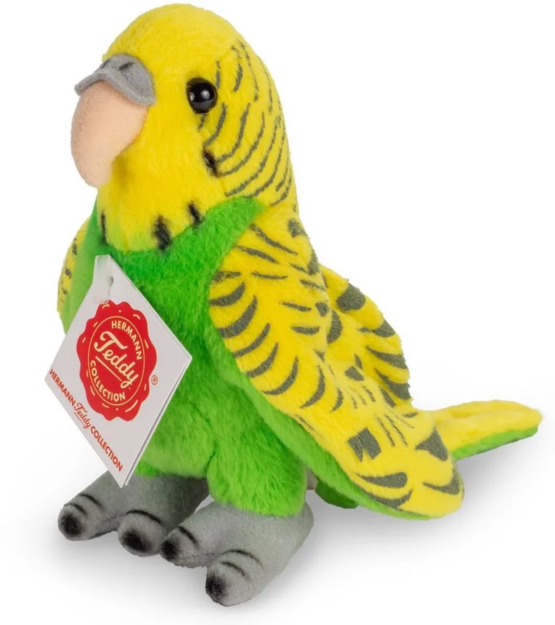 Kuscheltier Wellensittich grün, 13 cm, zum Teil aus recyceltem Material de Hermann Teddy Collection en Multicolore, Jaune, Vert – photo produit