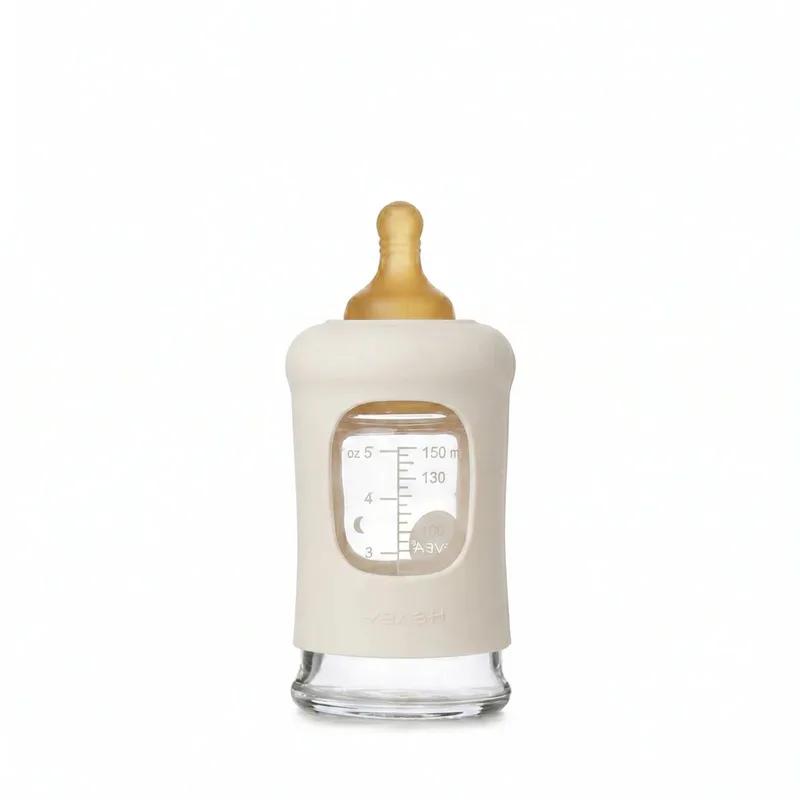 Glazen Fles - Brede Hals 150ml - Met Sleeve by Hevea in Milky White – product photo