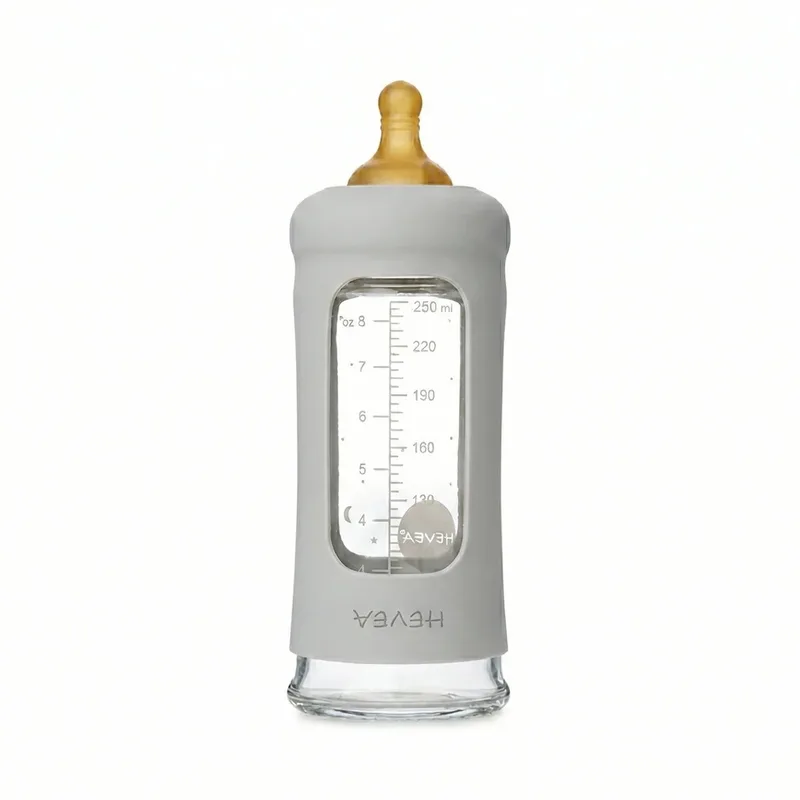 Glazen Fles - Brede Hals 250ml - Met Sleeve - Gorgeous Grey de Hevea – photo produit