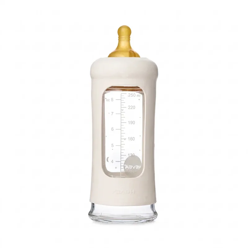 Glazen Fles - Brede Hals 250ml - Met Sleeve - Milky White de Hevea en Wit – photo produit