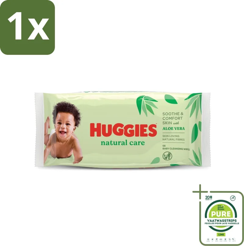 1 x Huggies - Billendoekjes - Huidvriendelijk - Met Aloë Vera - 56 Babydoekjes - Billendoekjes - Babybillendoekjes - Natuurlijke Billendoekjes - Billendoekjes Met Aloë Vera - Billendoekjes Met Vitamine E by Huggies – product photo