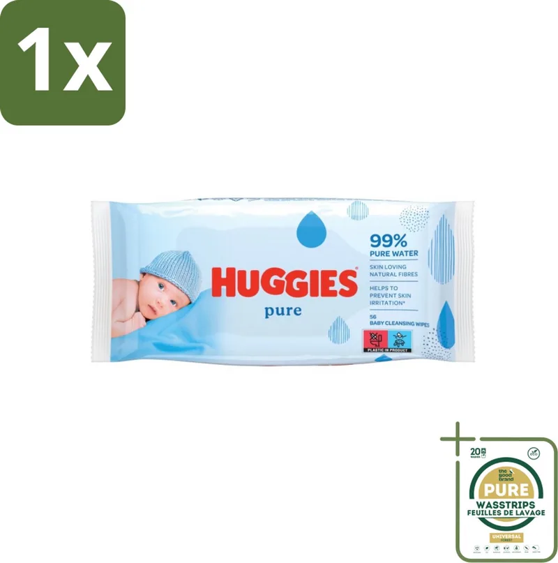 1 x Huggies - Billendoekjes - Pure - Tegen Huidirritaties - 56 Babydoekjes- Babydoekjes - Huidverzorging - Hypoallergeen - Babyhuid - Reiniging by Huggies – product photo