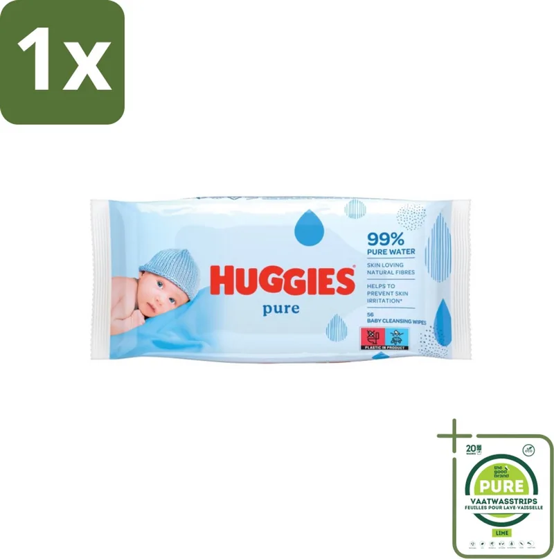 1 x Huggies - Billendoekjes - Pure - Tegen Huidirritaties - 56 Babydoekjes - Babydoekjes - Billendoekjes - Zachte Babydoekjes - Hypoallergene Babydoekjes - Babyhuid de Huggies – photo produit