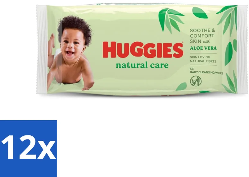 12 x Huggies - Billendoekjes - Huidvriendelijk - Met Aloë Vera - 56 Babydoekjes - Billendoekjes - Babybillendoekjes - Natuurlijke Billendoekjes - Billendoekjes Met Aloë Vera - Billendoekjes Met Vitamine E fra Huggies – produktbillede