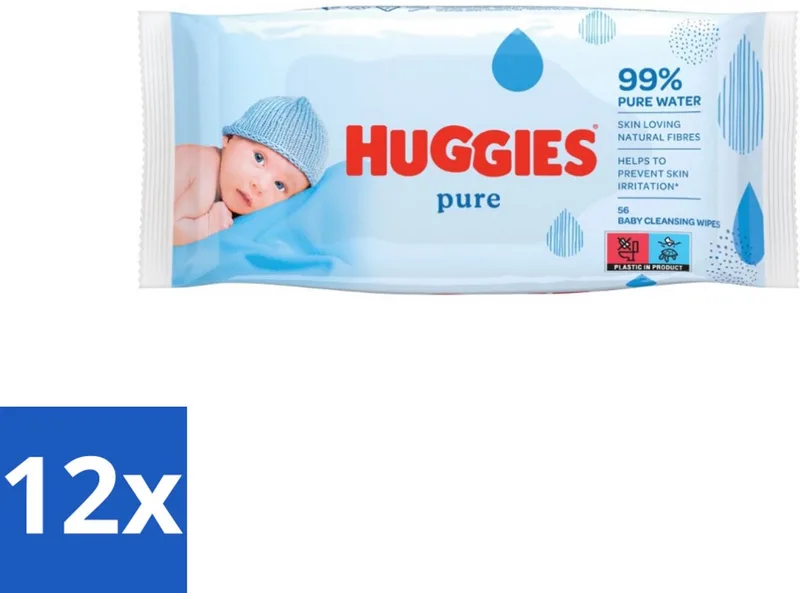 12 x Huggies - Billendoekjes - Pure - Tegen Huidirritaties - 56 Babydoekjes - Babydoekjes - Billendoekjes - Zachte Babydoekjes - Hypoallergene Babydoekjes - Babyhuid fra Huggies – produktbillede