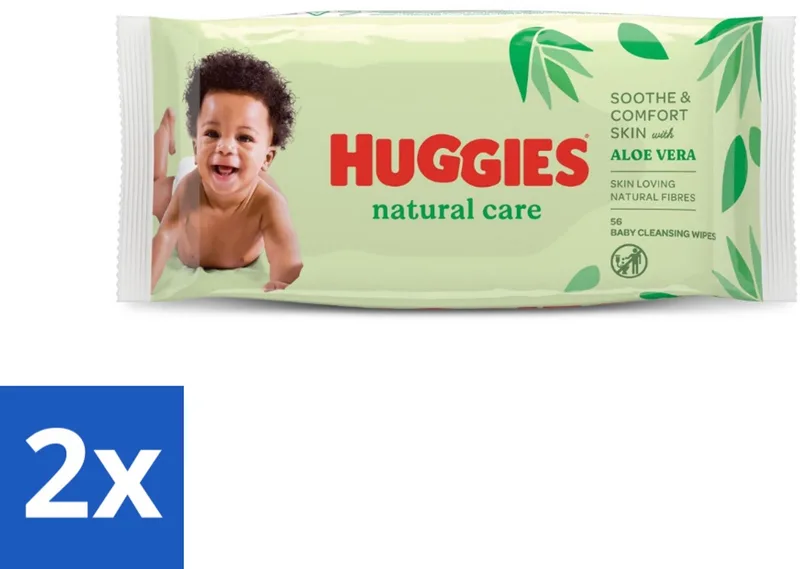 2 x Huggies - Billendoekjes - Huidvriendelijk - Met Aloë Vera - 56 Babydoekjes - Billendoekjes - Babybillendoekjes - Natuurlijke Billendoekjes - Billendoekjes Met Aloë Vera - Billendoekjes Met Vitamine E van Huggies – productfoto