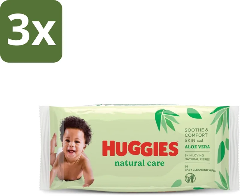 3 x Huggies - Billendoekjes - Huidvriendelijk - Met Aloë Vera - 56 Babydoekjes - Billendoekjes Voor Baby - Zachte Reiniging - Hypoallergeen - Aloë Vera - Vitamine E by Huggies – product photo