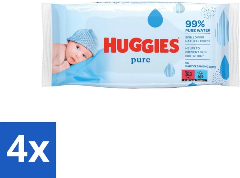 4 x Huggies - Billendoekjes - Pure - Tegen Huidirritaties - 56 Babydoekjes - Babydoekjes - Billendoekjes - Zachte Babydoekjes - Hypoallergene Babydoekjes - Babyhuid by Huggies – product photo
