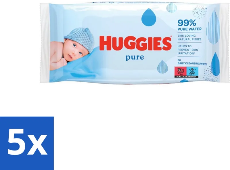 5 x Huggies - Billendoekjes - Pure - Tegen Huidirritaties - 56 Babydoekjes - Babydoekjes - Huidverzorging - Hypoallergeen - Babyhuid - Reiniging fra Huggies – produktbillede