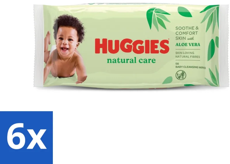 6 x Huggies - Billendoekjes - Huidvriendelijk - Met Aloë Vera - 56 Babydoekjes - Billendoekjes - Babybillendoekjes - Natuurlijke Billendoekjes - Billendoekjes Met Aloë Vera - Billendoekjes Met Vitamine E von Huggies – Produktfoto