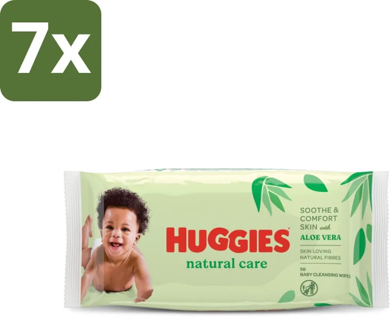 7 x Huggies - Billendoekjes - Huidvriendelijk - Met Aloë Vera - 56 Babydoekjes - Billendoekjes Voor Baby - Zachte Reiniging - Hypoallergeen - Aloë Vera - Vitamine E fra Huggies – produktbillede