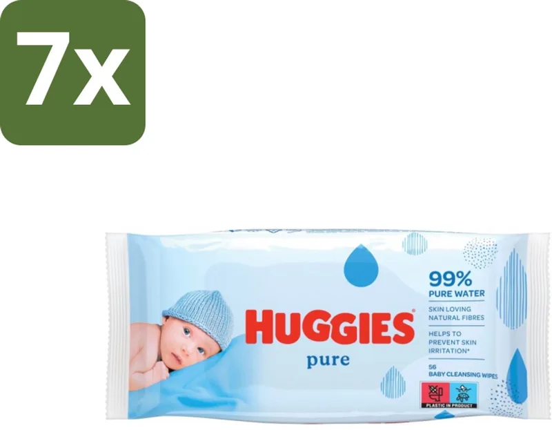 7 x Huggies - Billendoekjes - Pure - Tegen Huidirritaties - 56 Babydoekjes - Babydoekjes - Huidverzorging - Hypoallergeen - Babyhuid - Reiniging by Huggies – product photo