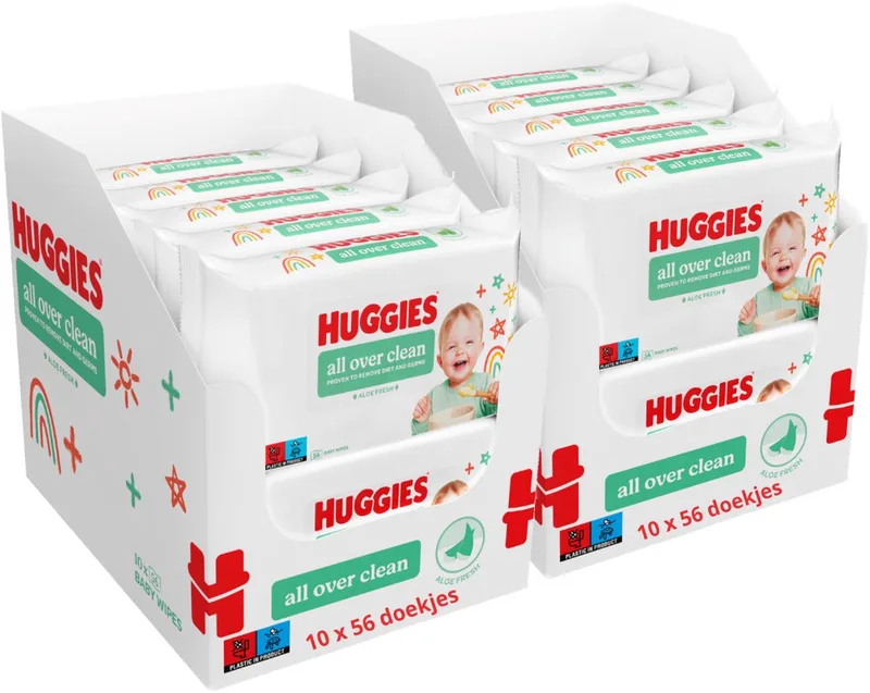 Billendoekjes All Over Clean – 20x56 stuks – Voor Billen, Handjes & Gezicht de Huggies – photo produit