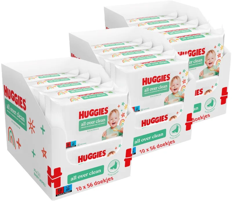 Billendoekjes All Over Clean – 30x56 stuks – Voor Billen, Handjes & Gezicht från Huggies – produktbild