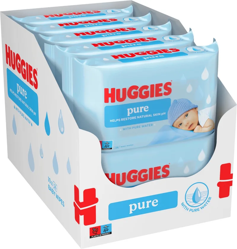 billendoekjes - Pure 99% Water - 10 x 56 - 560 doekjes de Huggies – photo produit