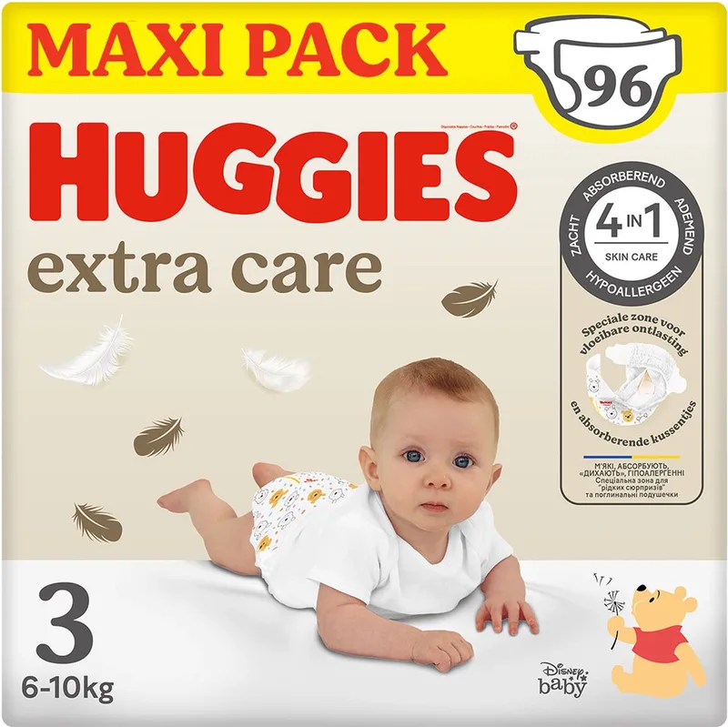 Extra Care baby luiers, Maat 3 (6 tot 10 kg), 96 luiers met vochtindicator en Disney designs, Maxi Pack by Huggies – product photo