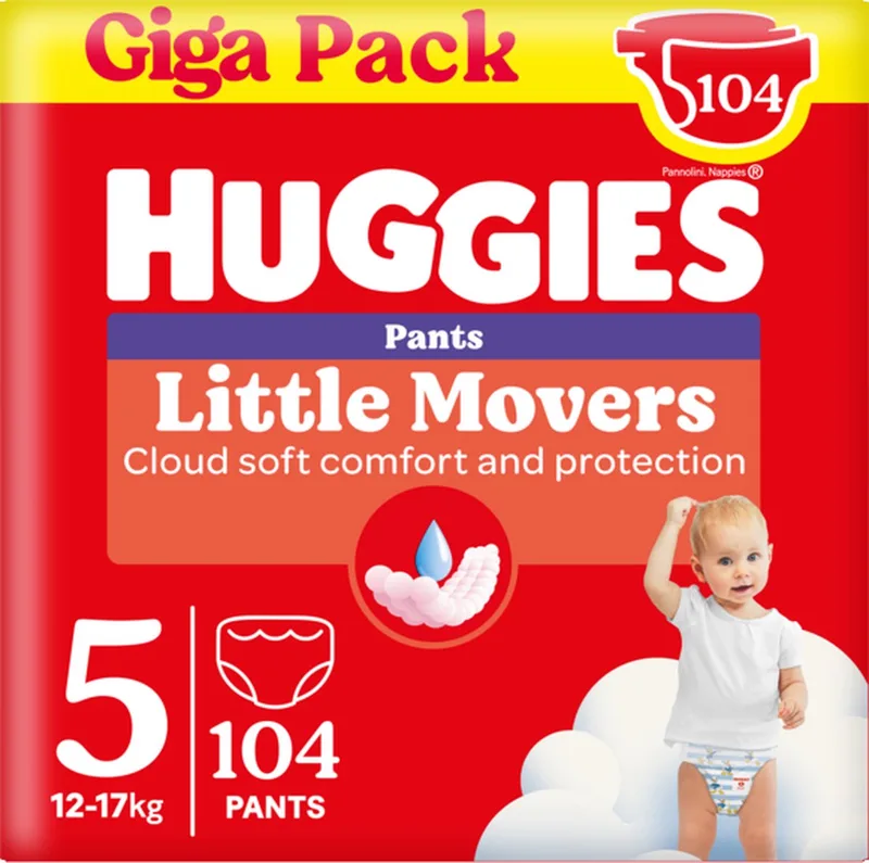 Little Movers baby luierbroekjes, Maat 5 (12 tot 17 kg), 104 luierbroekjes met Disney© designs, Giga pack by Huggies – product photo