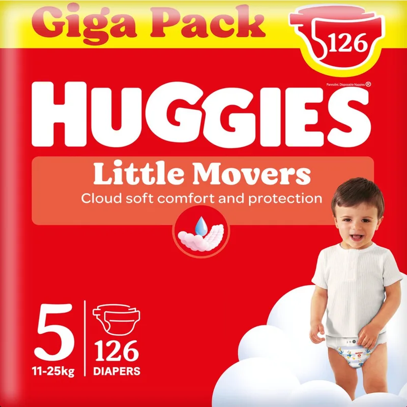Little Movers baby luiers, Maat 5 (11 tot 25 kg), 126 luiers met Disney© designs, Giga pack de Huggies – photo produit