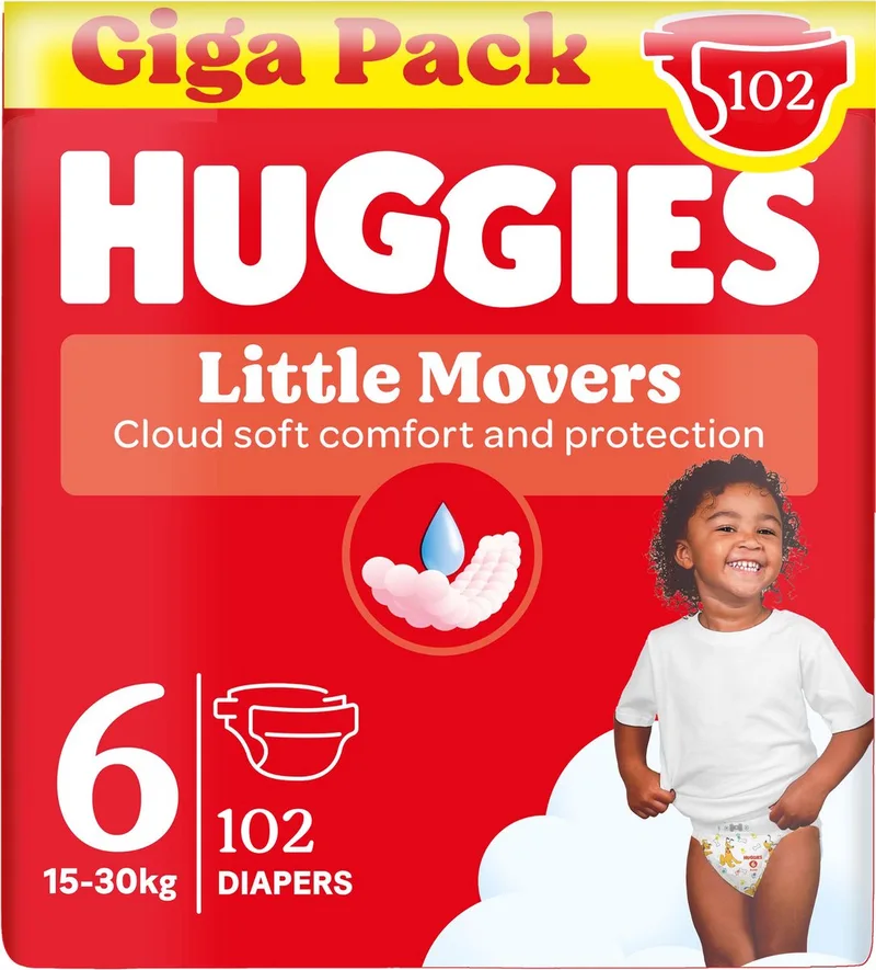 Little Movers baby luiers, Maat 6 (16 tot 30 kg), 102 luiers met Disney© designs, Giga pack van Huggies – productfoto