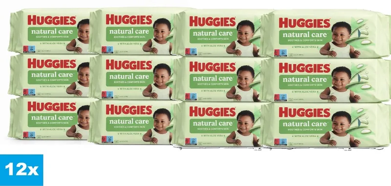 Natural Care Babydoekjes 12 x 56 doekjes – 12 Verpakkingen – Met Aloë Vera – 672 Doekjes van Huggies – productfoto
