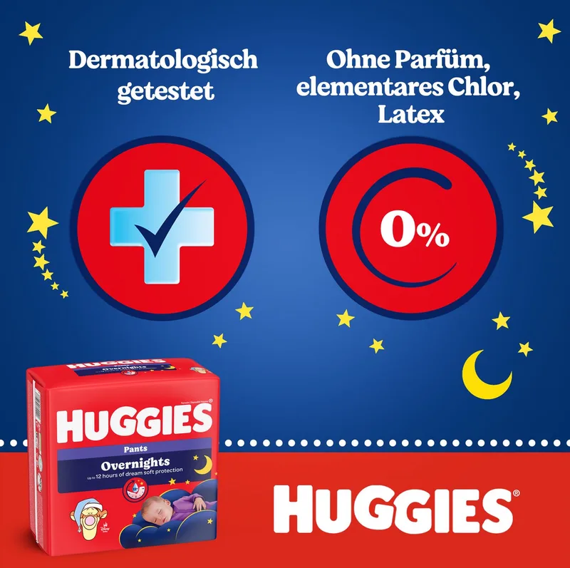 Windeln Overnight Pants Größe 4 (9-14 kg), Nachtwindeln 104 Stk fra Huggies – produktbillede 2 af 2