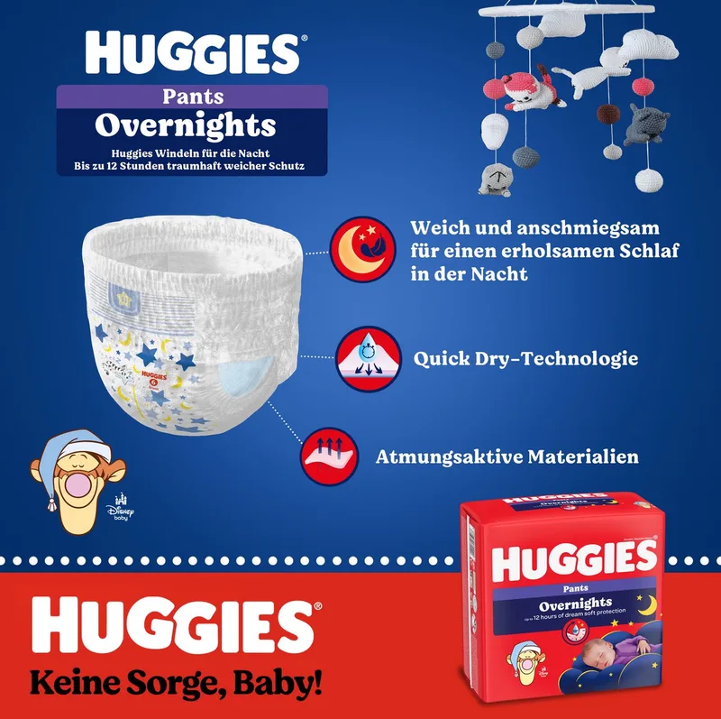 Windeln Overnight Pants Größe 6 (15-25 kg), Nachtwindeln, 88 St. fra Huggies – produktbillede 2 af 2