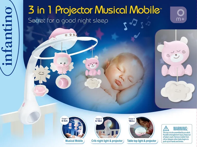 Bed mobiel, Box activity en Nachtlampje(met muziek) van Infantino in Roze – productfoto