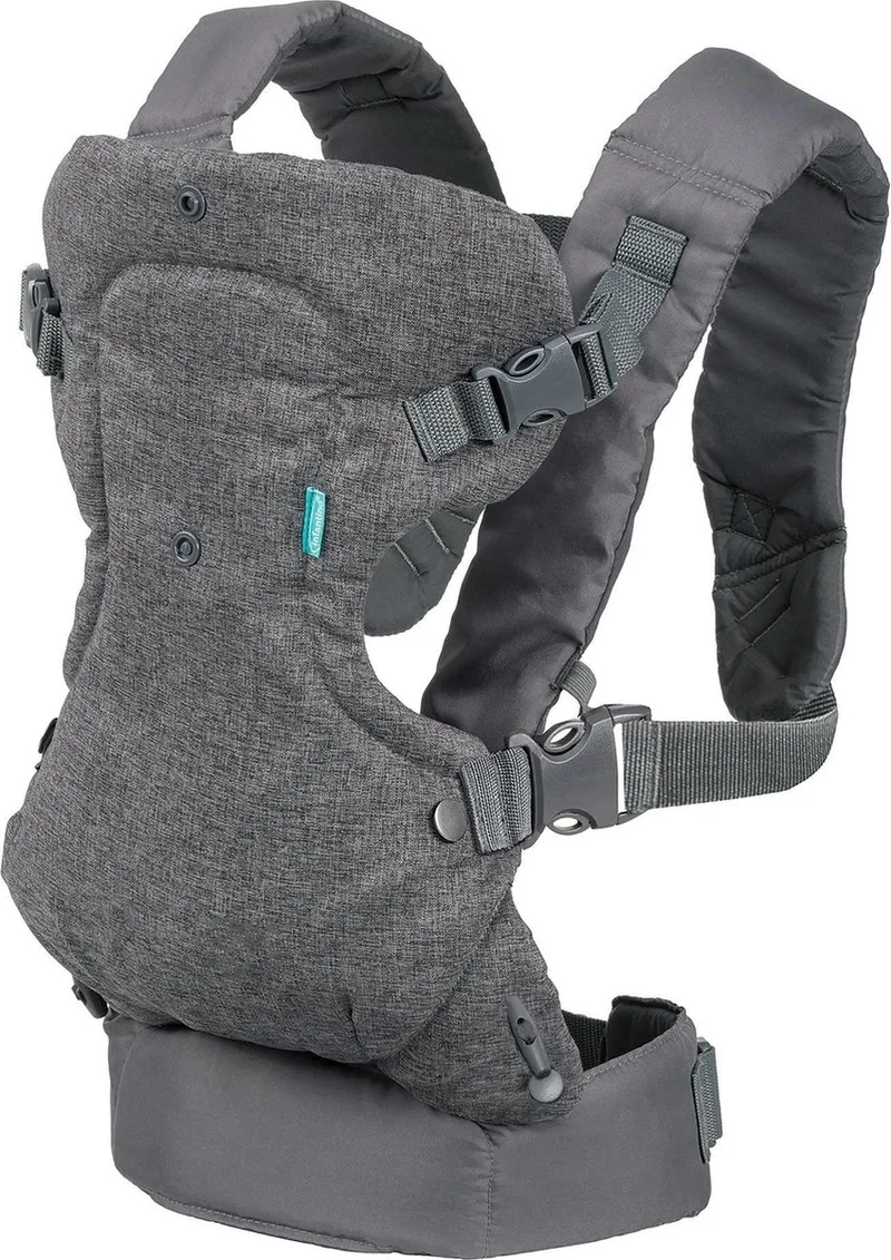 Flip Advanced 4-in-1 - ergonomische draagzak van Infantino in Grijs met turquoise details – productfoto