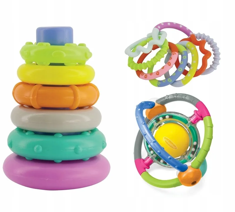 Merkloos 3-in-1 Baby Speelgoed Set: Stapelring, Bijtketting & Rammelaar van Infantino – productfoto
