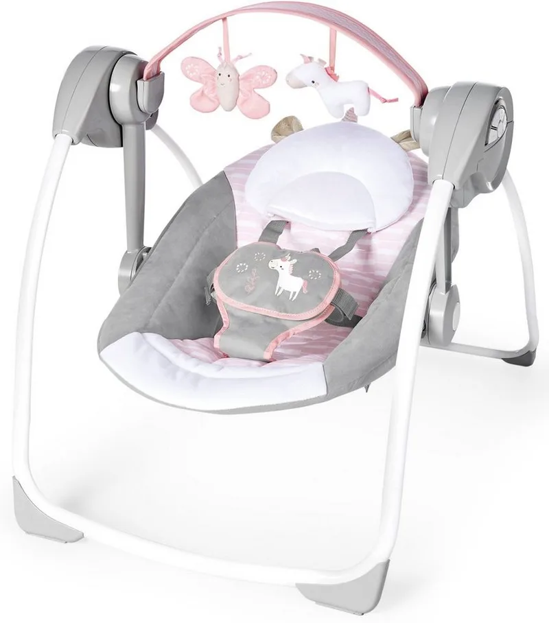 Babyschaukel Comfort 2 Go, Flora Unicorn, tragbar by Ingenuity in Rosa – product photo