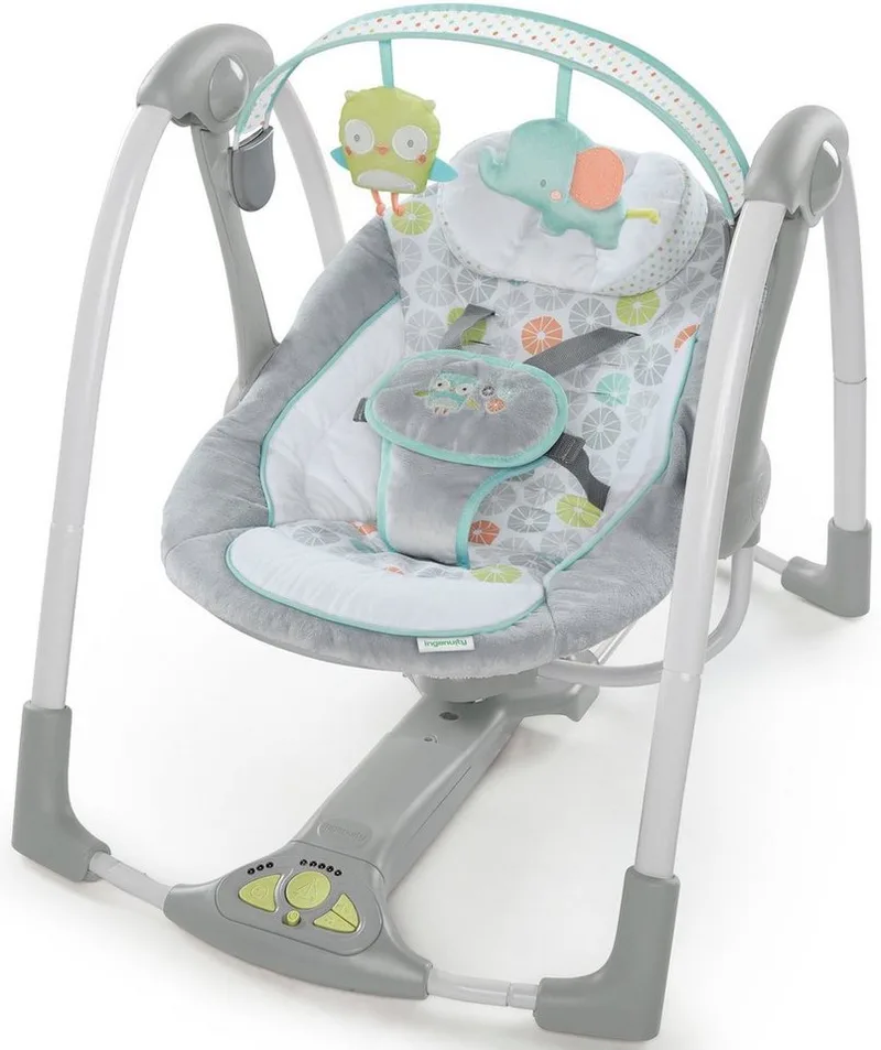 Babyschaukel Swing'n Go, Hugs & Hoots, tragbar fra Ingenuity i Grau – produktbillede