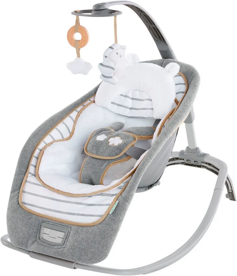 Babywippe Rocking Seat - Bella Teddy, mit Sound-Effekt fra Ingenuity i Grau – produktbillede