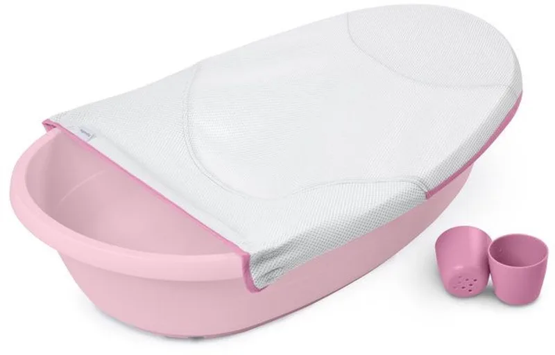 Extra grote ombouwbare babybadkuip, babybad met stoffen hangmat, zitsteun voor baby's, 2 waterornamenten, geschikt voor baby's van 0 tot 24 maanden by Ingenuity in Roze – product photo