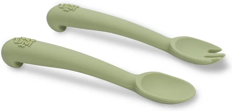 Baby bestek silliconen de Interbaby en Olijf groen – photo produit