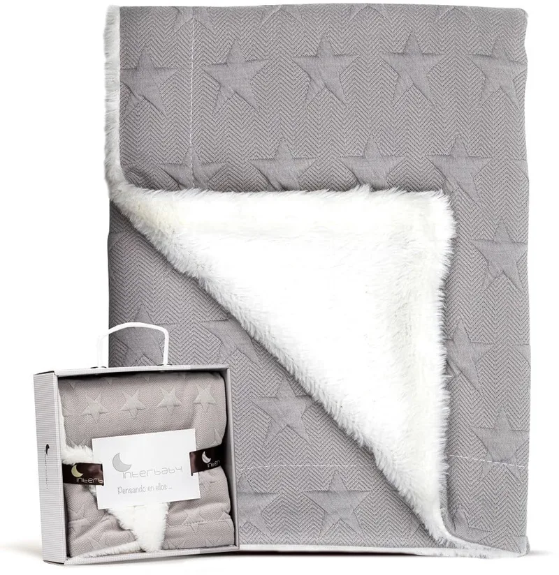 Baby Deken Wafel Piqué met Sherpa - 80x110 cm van Interbaby in Grijs – productfoto