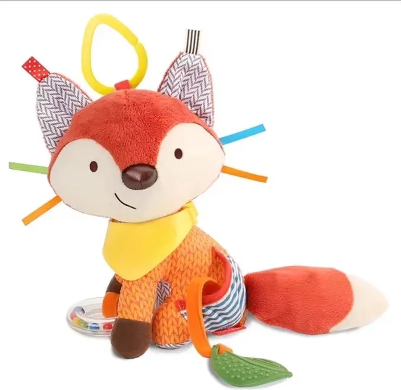 baby rammelaar vos - ontdek en leer vos - babyknuffel - sensomotorische knuffel - knisper speelgoed van Interbaby in Oranje – productfoto