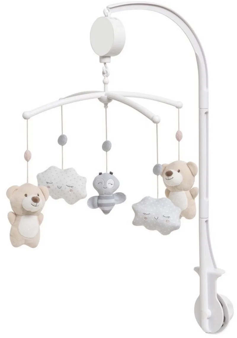 Baby's Muziekmobiel baby Heaven - Boxmobiel - figuurtjes - Muziek speelgoed - beertje - wolkes - grijs- frey beige de Interbaby en Grijs wit – photo produit