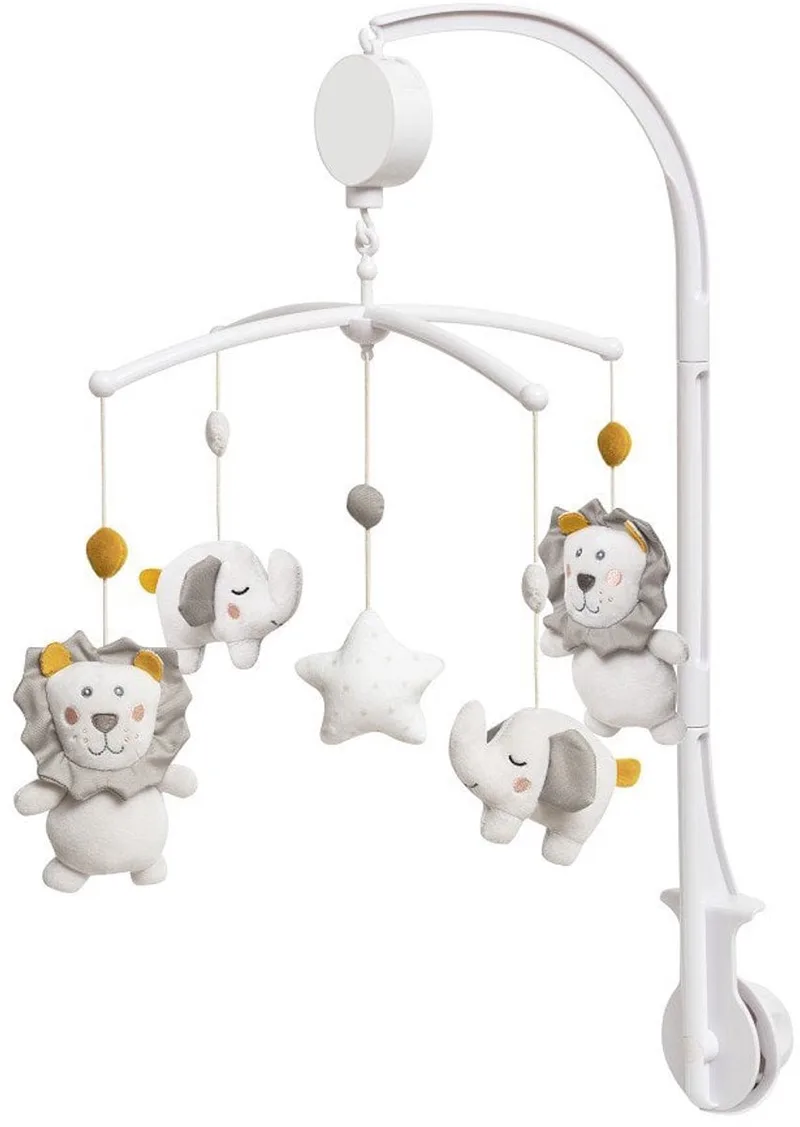 Baby's Muziekmobiel baby Heaven - Boxmobiel - figuurtjes - Muziek speelgoed - leeuw - olifant - ster - wit grijs by Interbaby in Wit grijs circus – product photo