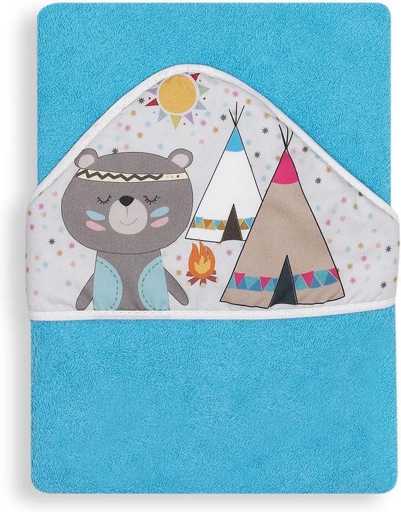 Badcape Indianenbeer Junior 100 Cm Katoen van Interbaby in Blauw – productfoto