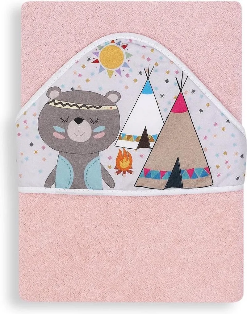 Badcape Indianenbeer Junior 100 Cm Katoen von Interbaby in Rosa – Produktfoto