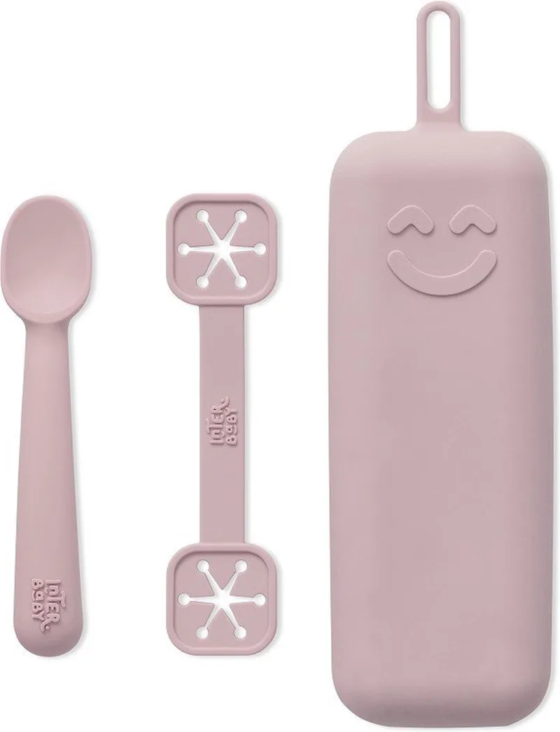 bestek houder set - met houder - kinderservies - bestek set -babyset van Interbaby in Roze – productfoto