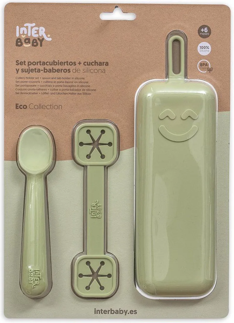 bestekhouderset - baby - bestek set - siliconen - eerste hapjes - baby cadeau - kraamcadeau - 3 delig van Interbaby in Groen – productfoto