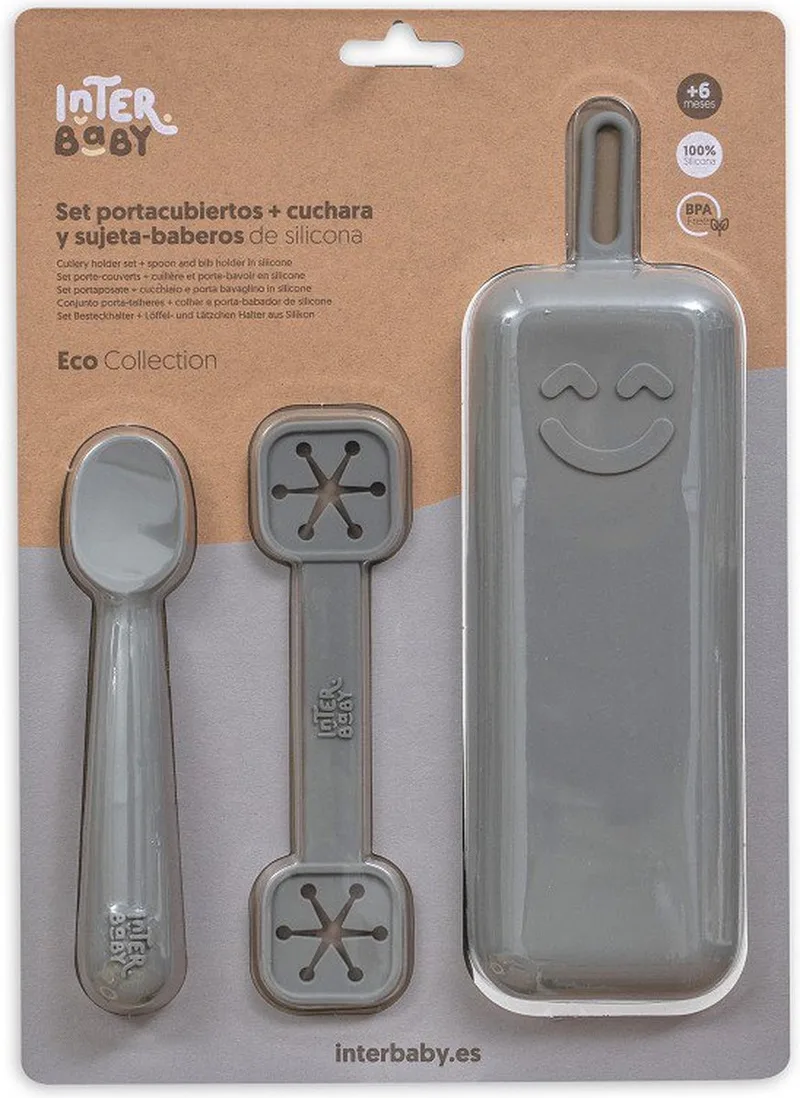 Bestekhouderset - baby - eerste bestek - siliconen - baby cadeau - kraamcadeau - 3 delig de Interbaby en Gris – photo produit