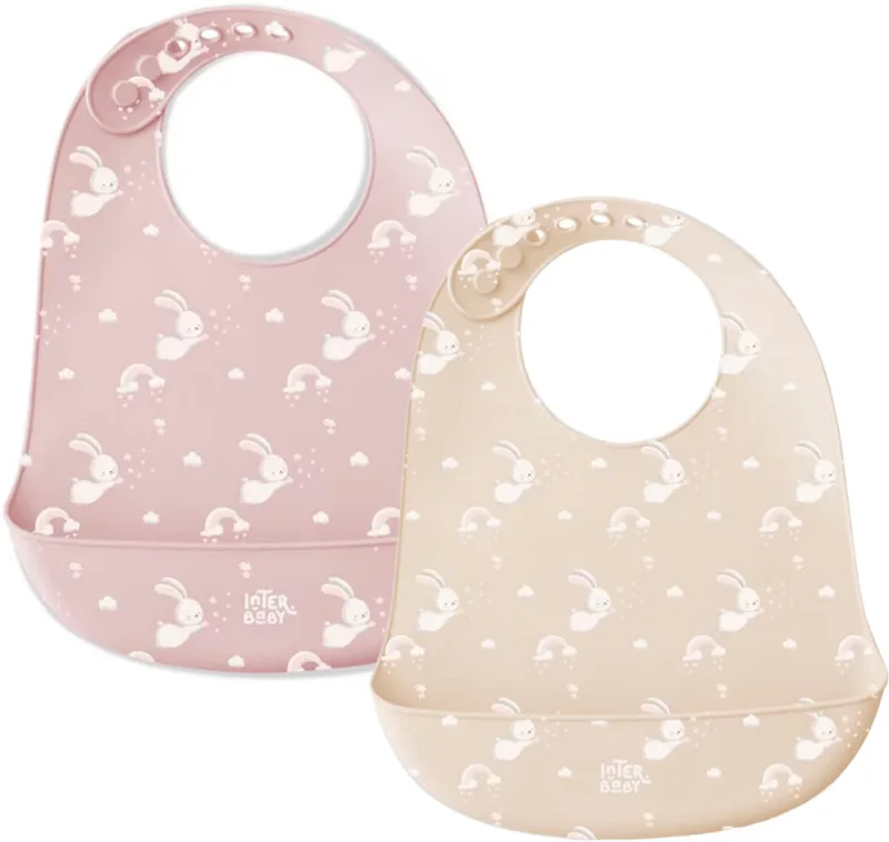 Interbaby 2 x siliconen slab slabber bib beige & roze by Interbaby in Beige, Pink – product photo