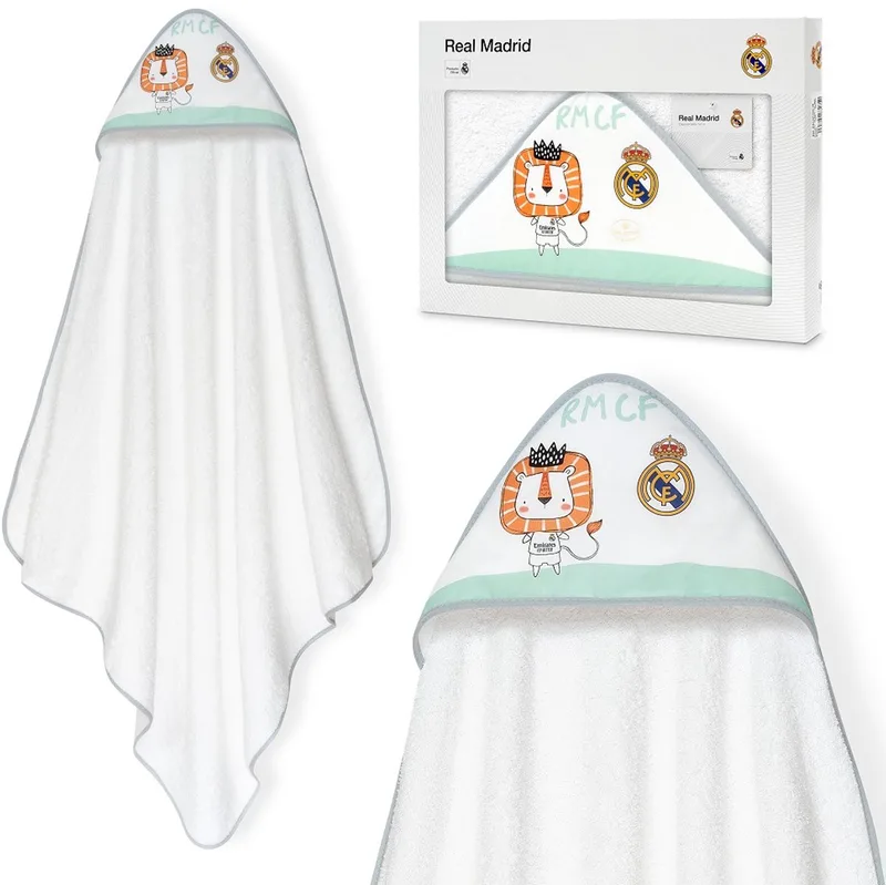 REAL MADRID™ Baby badjas 100% katoen wit/grijs zacht & absorberend Le�n Escudo by Interbaby in Grey – product photo