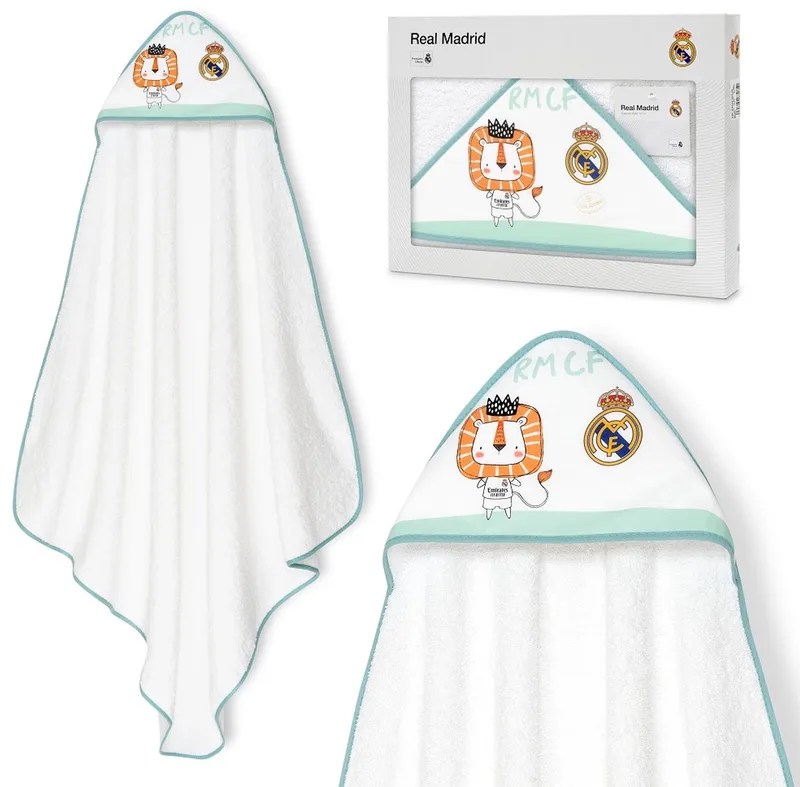 REAL MADRID™ - baby badjas - 100% katoen - wit/groen - zacht & absorberend de Interbaby en Vert – photo produit