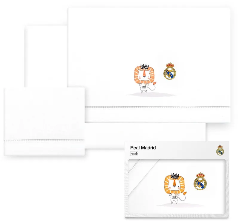 REAL MADRID™ kinderwagen lakenset - 70x50 cm - wit/grijs - 100% katoen by Interbaby in Grey – product photo