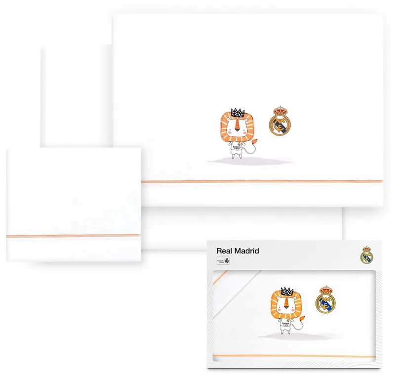 REAL MADRID™ Kinderwagen lakenset 70x50 cm wit/oranje 100% katoen by Interbaby in Orange – product photo