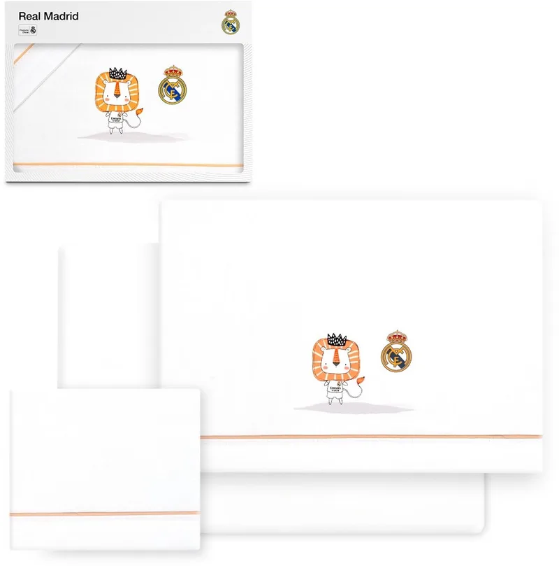 REAL MADRID™ Lakenset ledikant 60x120 cm katoen wit/oranje zacht by Interbaby in Orange – product photo