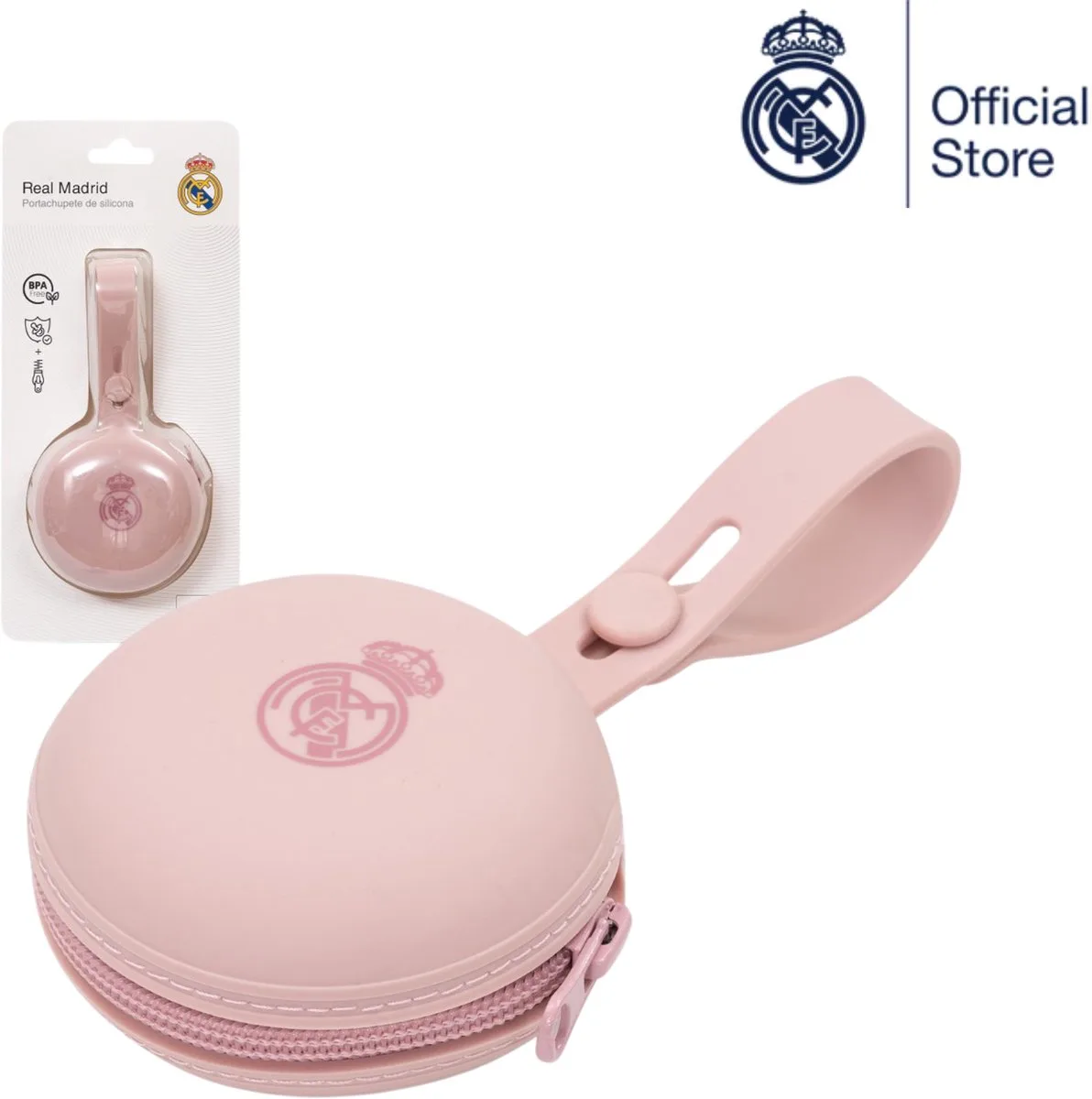 REAL MADRID™ | siliconen speenhouder | 0-6m | BPA-vrij van Interbaby in Roze – productfoto